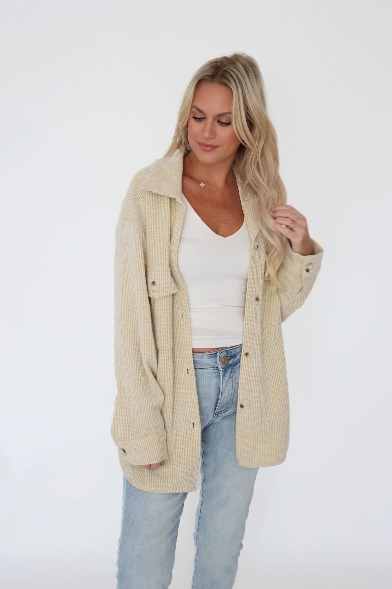 Ari Waffle Knit Shacket - Lime BreathableFabricTech BrushedInnerLining