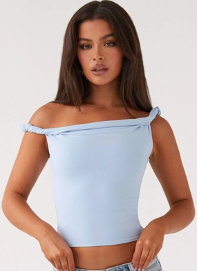 Solace Soul Twist Shoulder Top - Baby Blue FlexibleLayeredConstruction