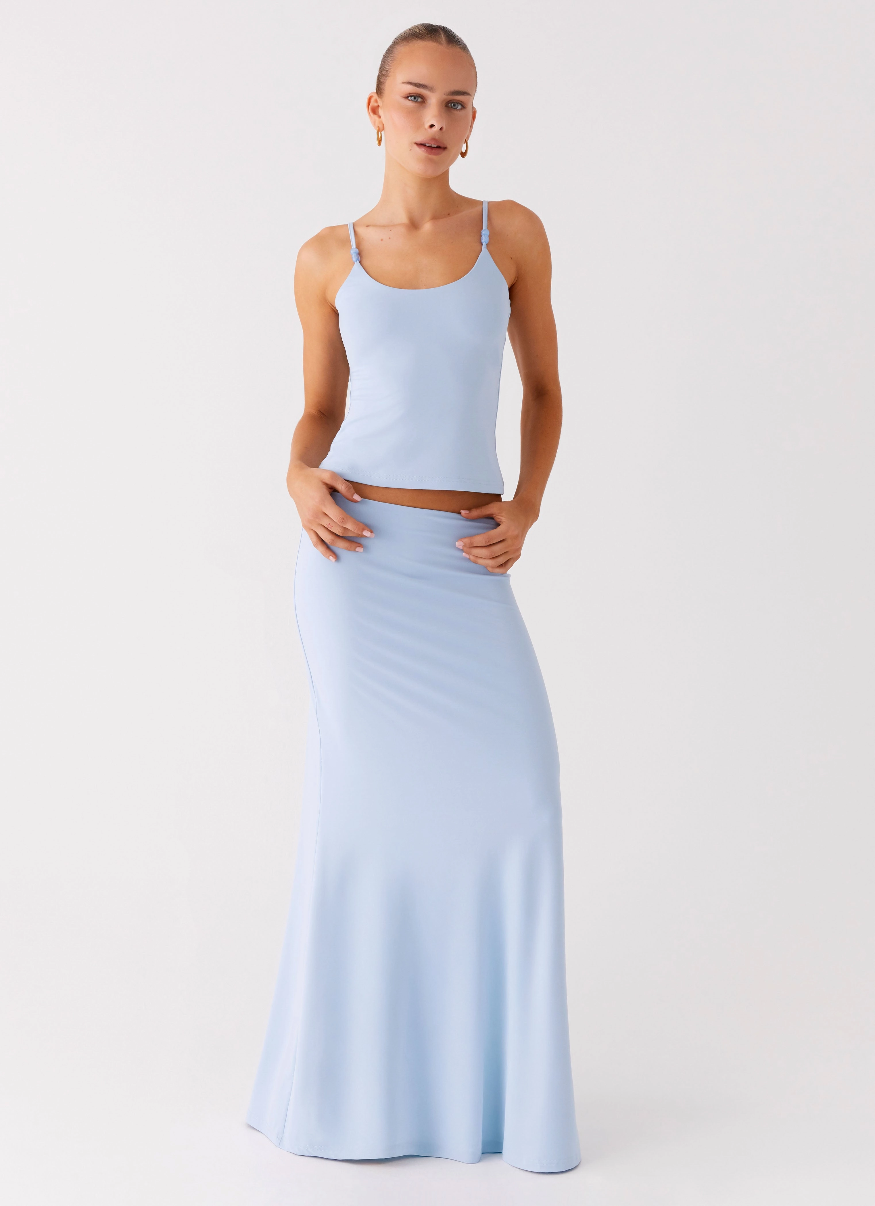 Water Resistant Shell Weekend Casual Like A Flower Maxi Skirt - Baby Blue