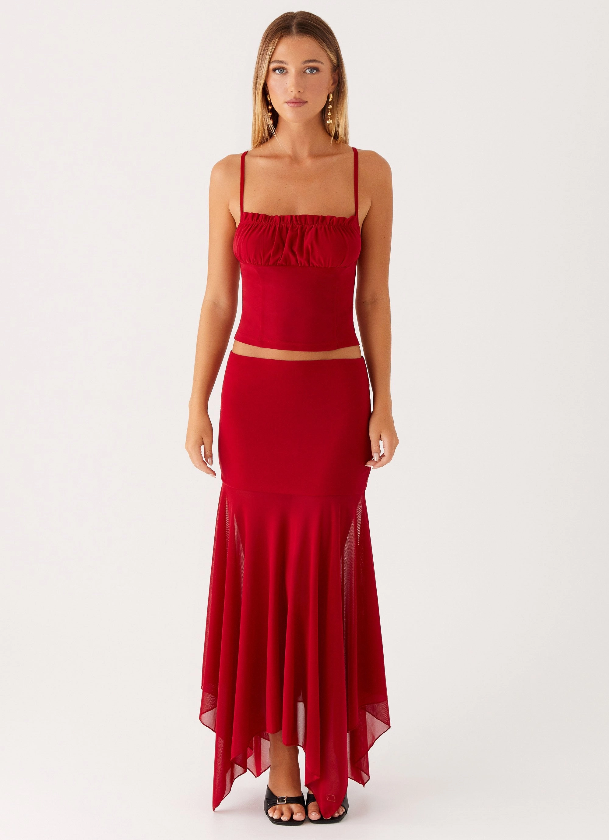 Modern Polo Multipanel Construction Dionne Top - Red