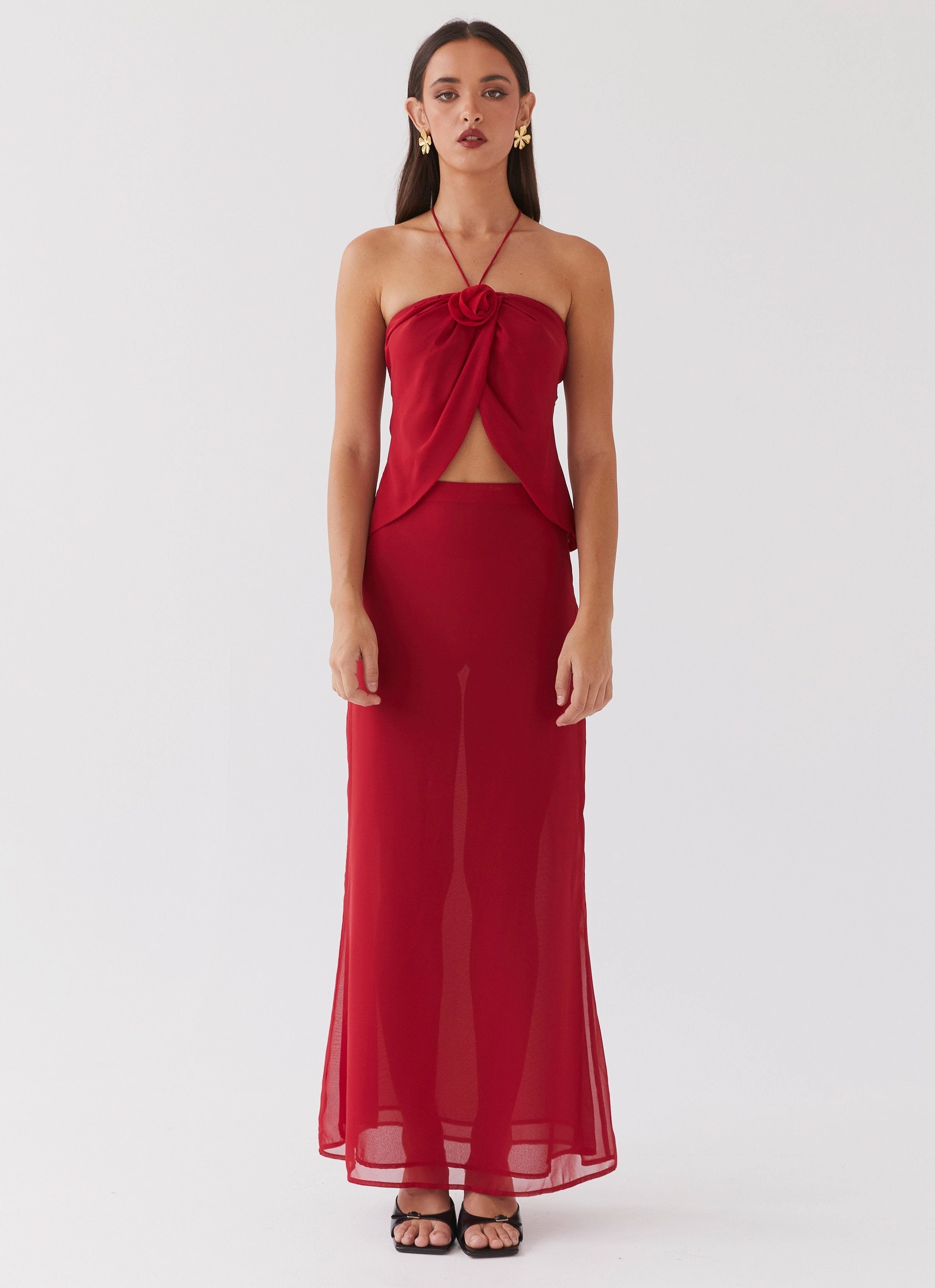 Nightfall Rose Tie Top - Rouge Red Ethically Sourced Yarn