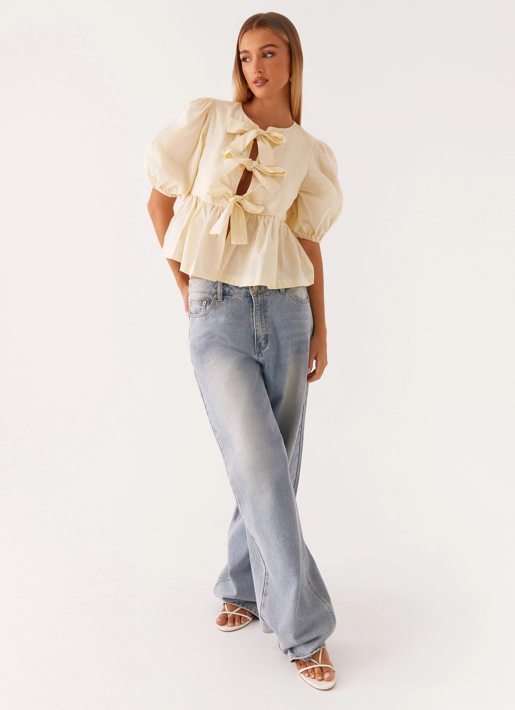 Contoured Side Panels Western Wind Tie Top - Yellow