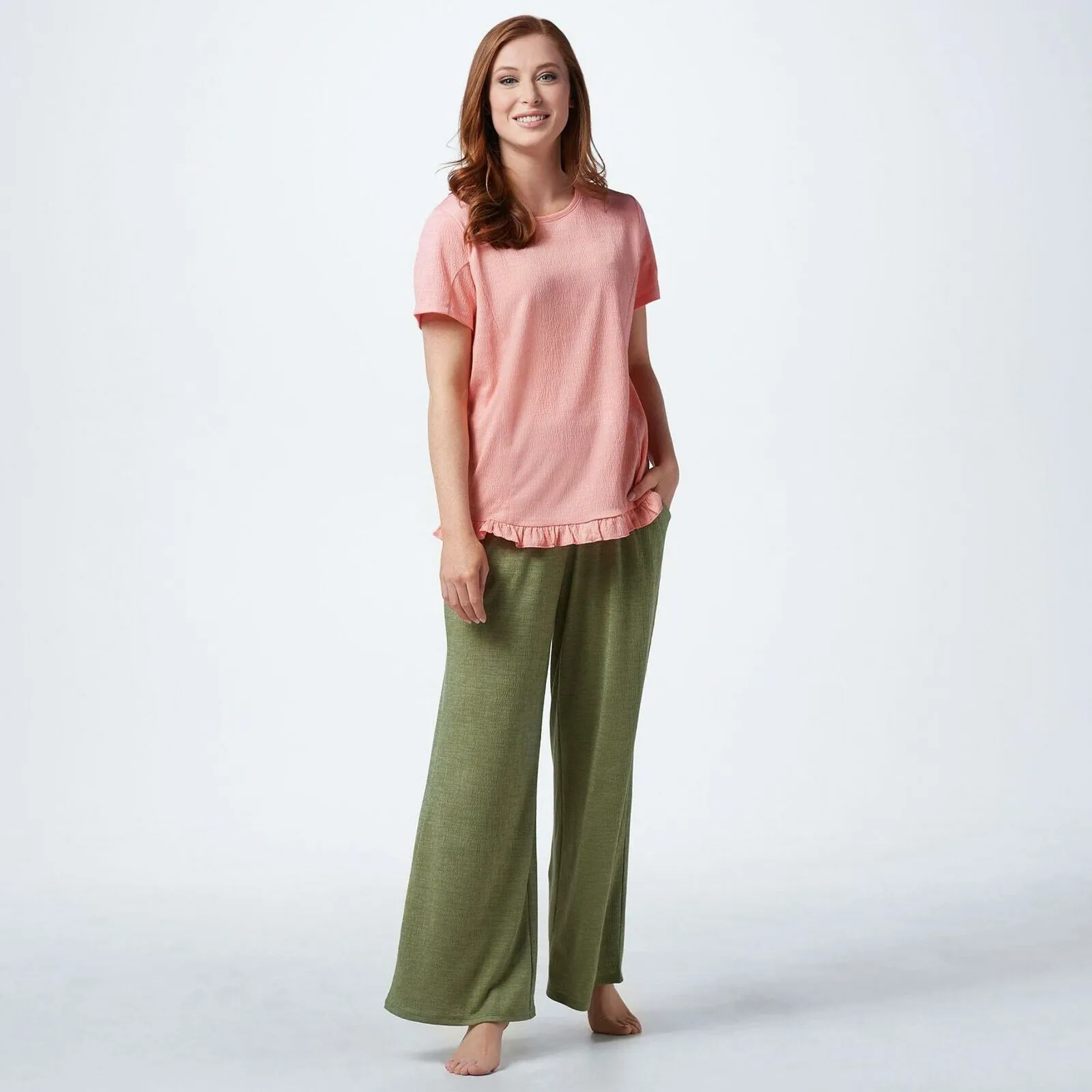 AnyBody Women's Plus Size Crinkle Knit Wide-Leg Pants