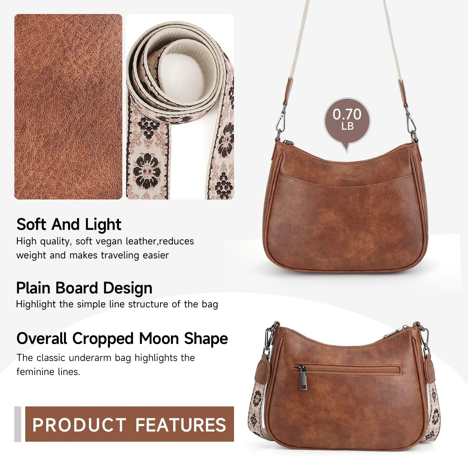 APHISON Trendy Leather Crossbody Purse with Adjustable Strap, Women's Shoulder Handbag