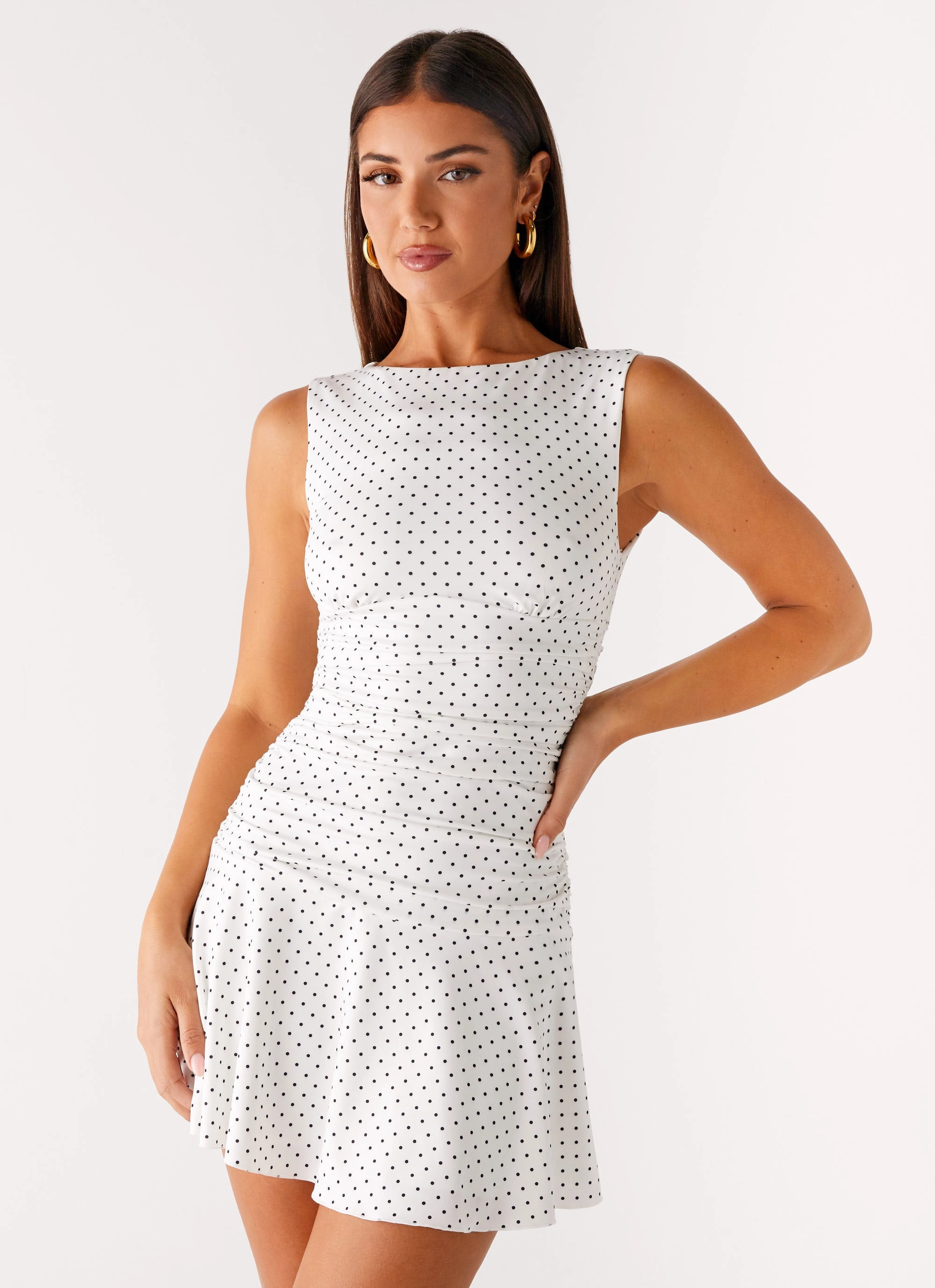 Kelda Mini Dress - White Polka Dot Work Comfort