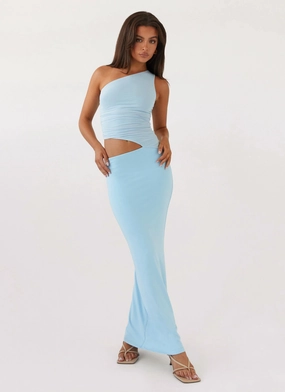 Aqua Blue Seranella One Shoulder Maxi Dress - Sky Blue Seranella One Shoulder Maxi Dress - Sky Blue Refined Finish