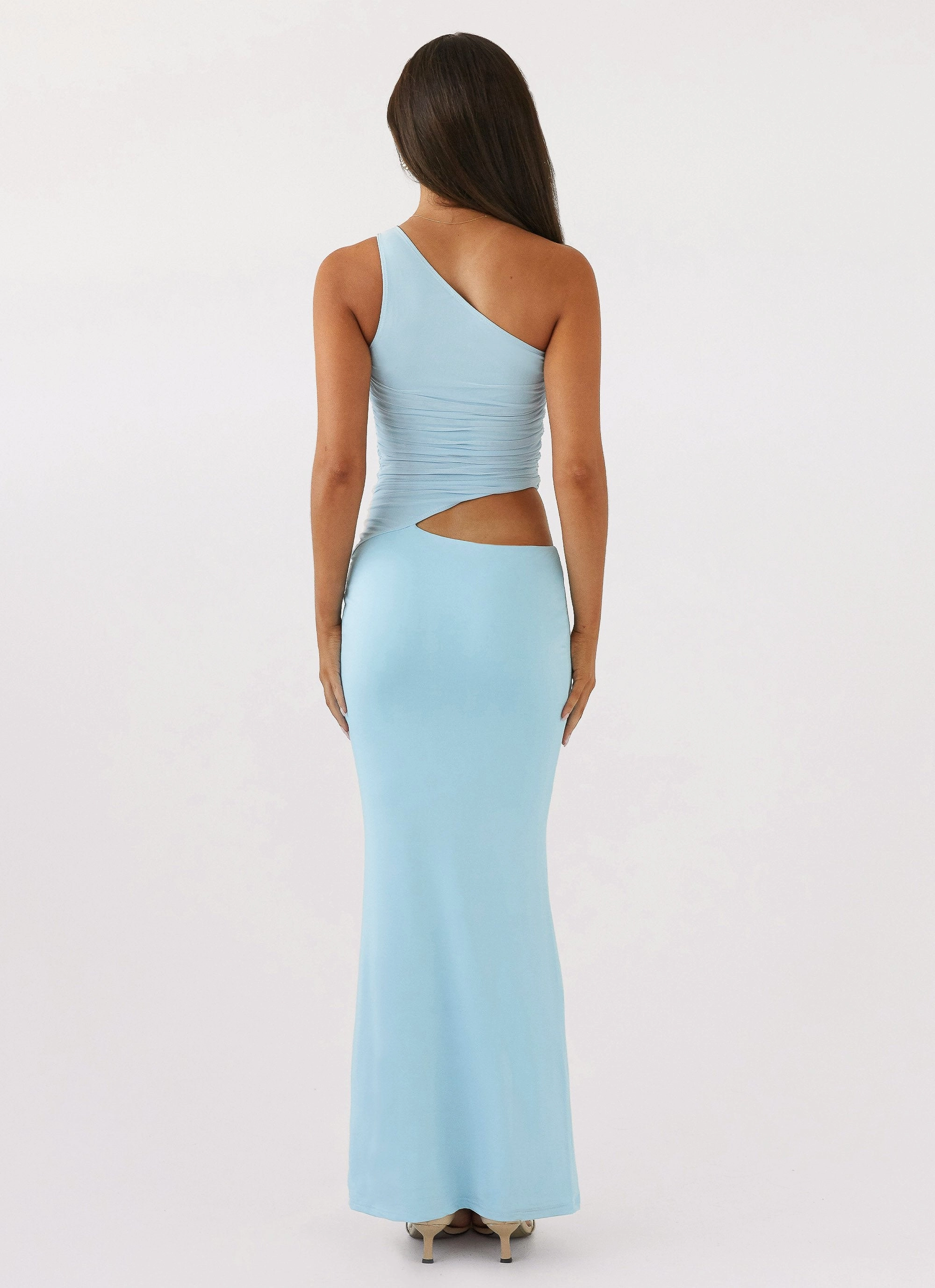 A Line Cut Seranella One Shoulder Maxi Dress - Sky Blue