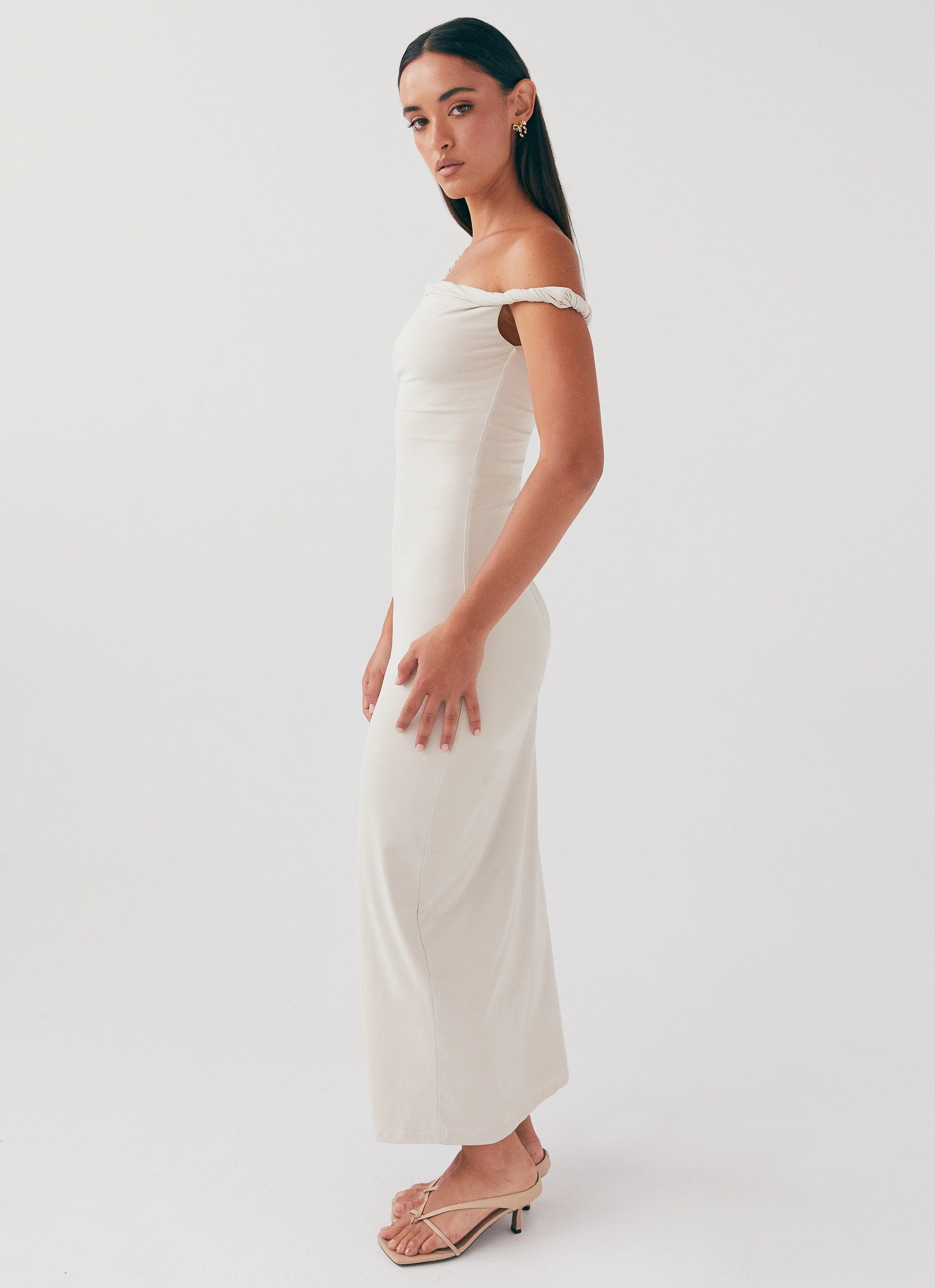 Arabella Twist Shoulder Maxi Dress - Beige Edge Shape