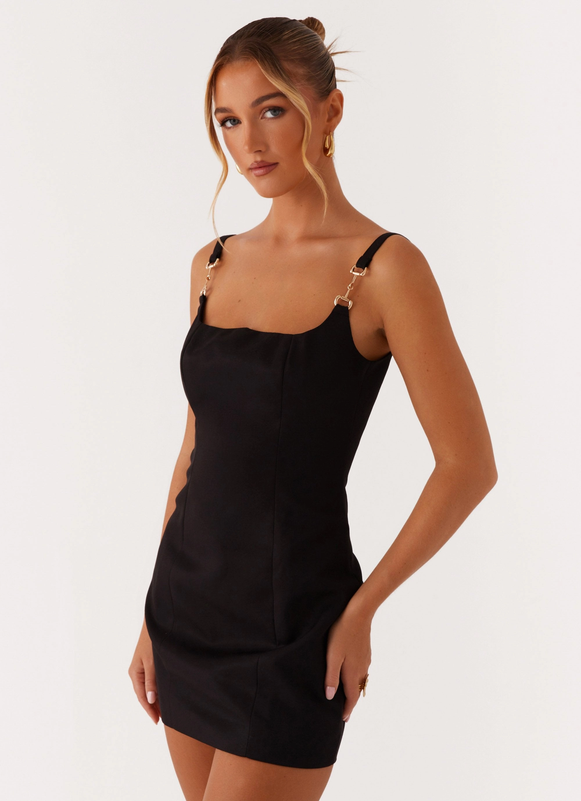 Draped-Style Aretha Mini Dress - Black