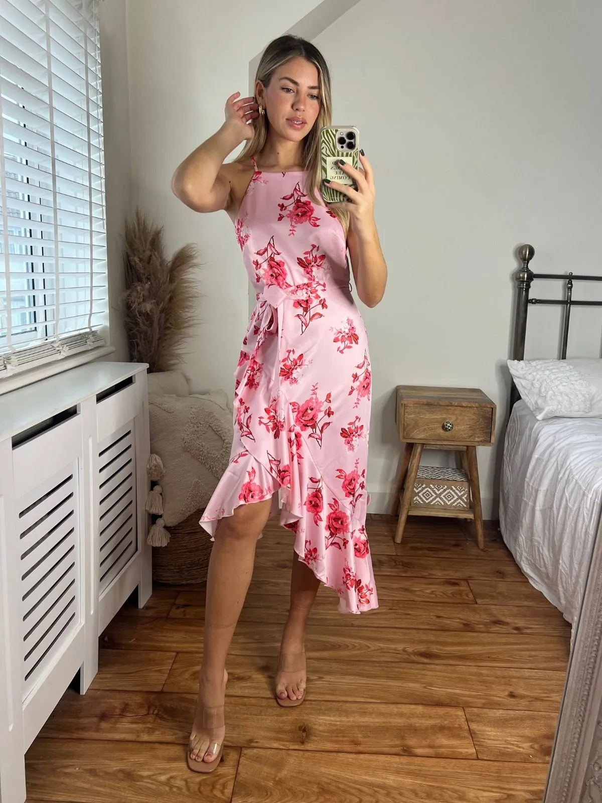 Ariana Halter Frill Dress / Blush Floral Midnight Mood Work or Play