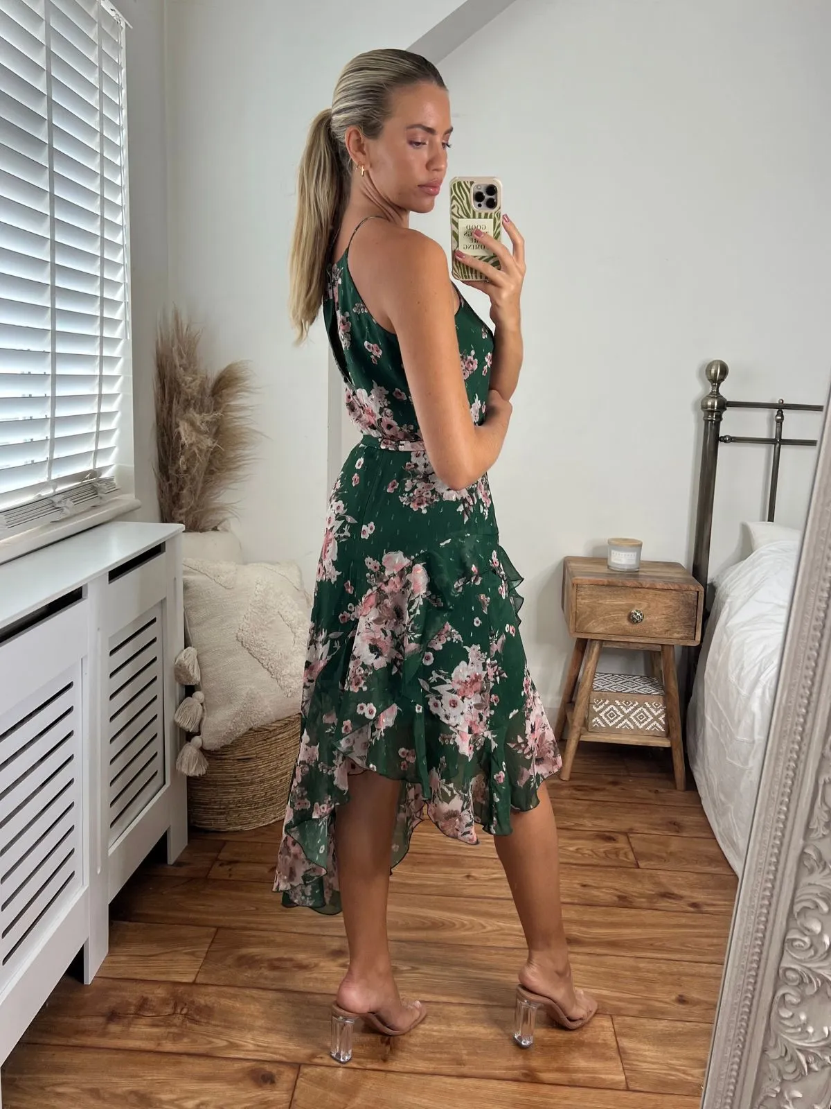 Ariana Halter Frill Dress / Chiffon Green Floral Tailored Wear