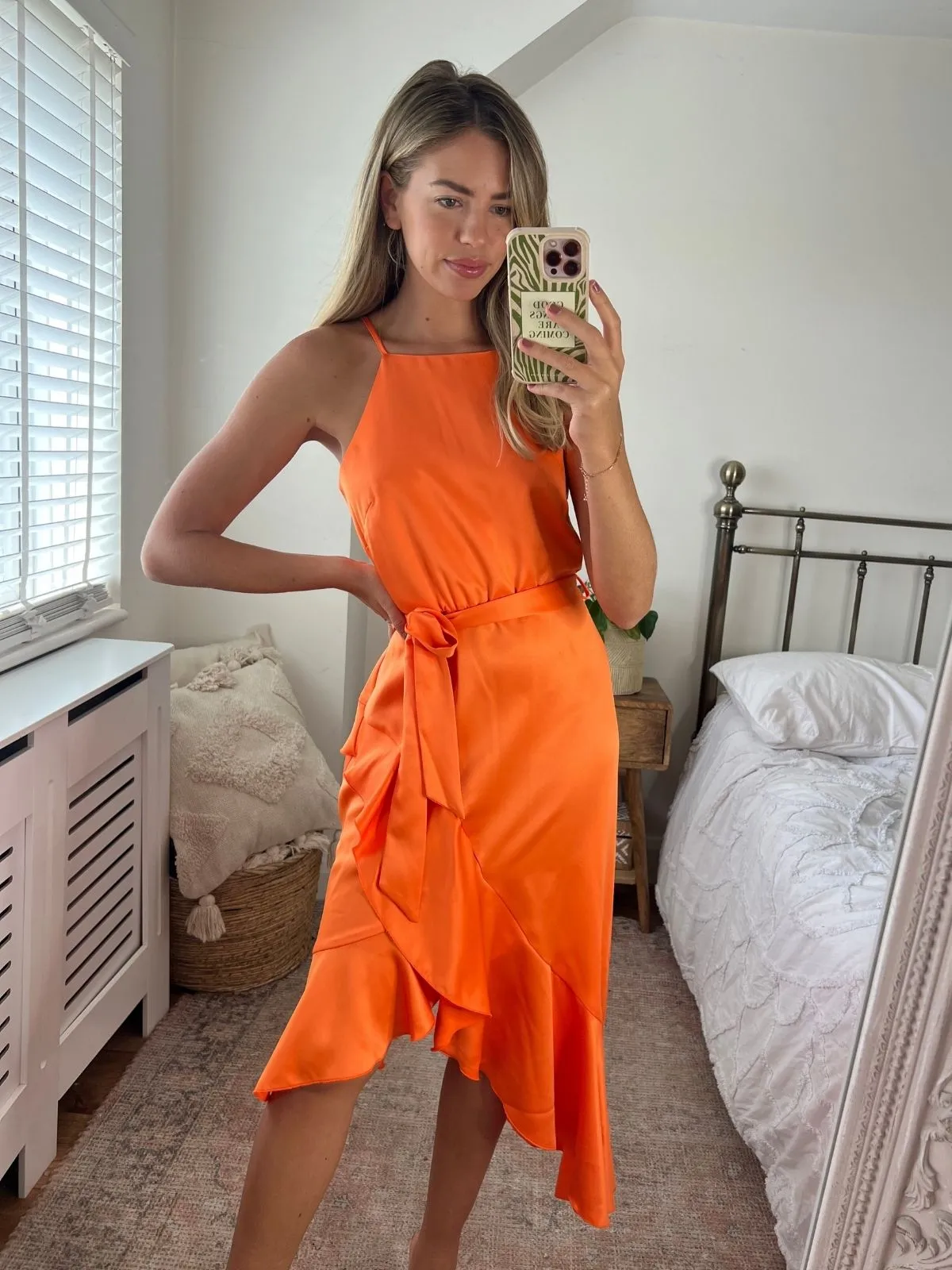 Ariana Halter Frill Dress / Tangerine Seamless Finish