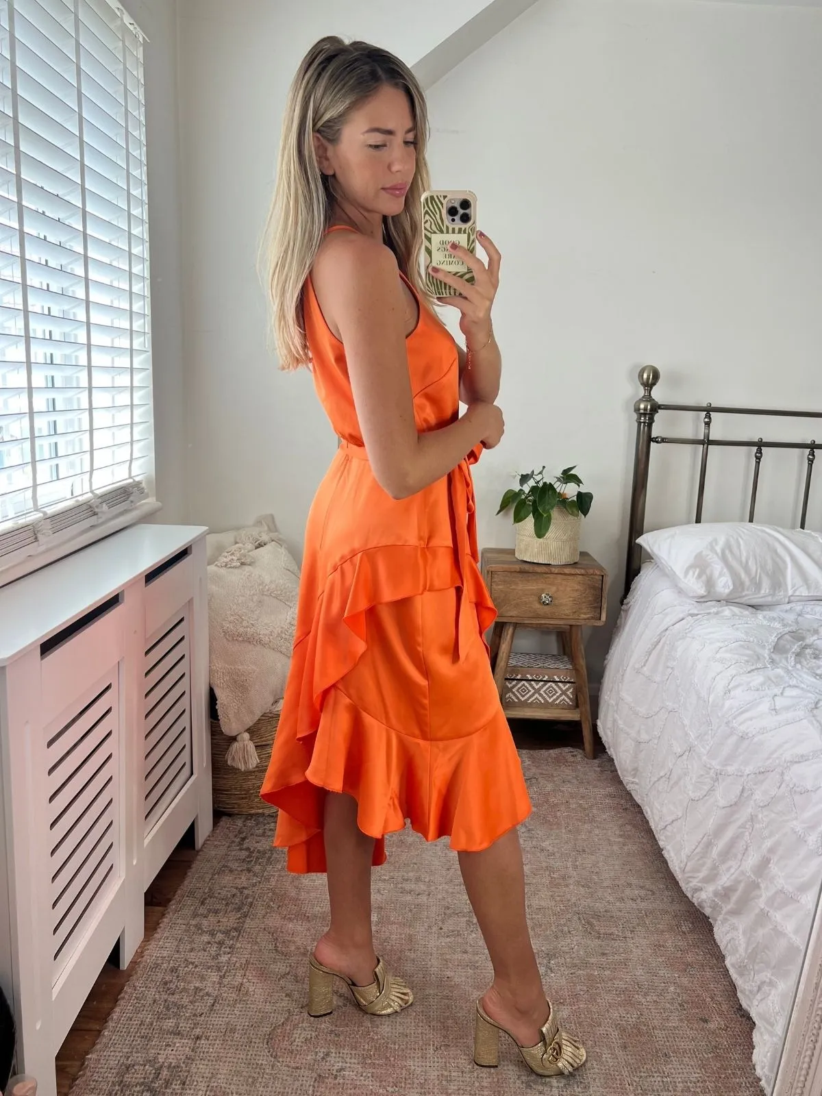 Ariana Halter Frill Dress / Tangerine Smart and Elegant