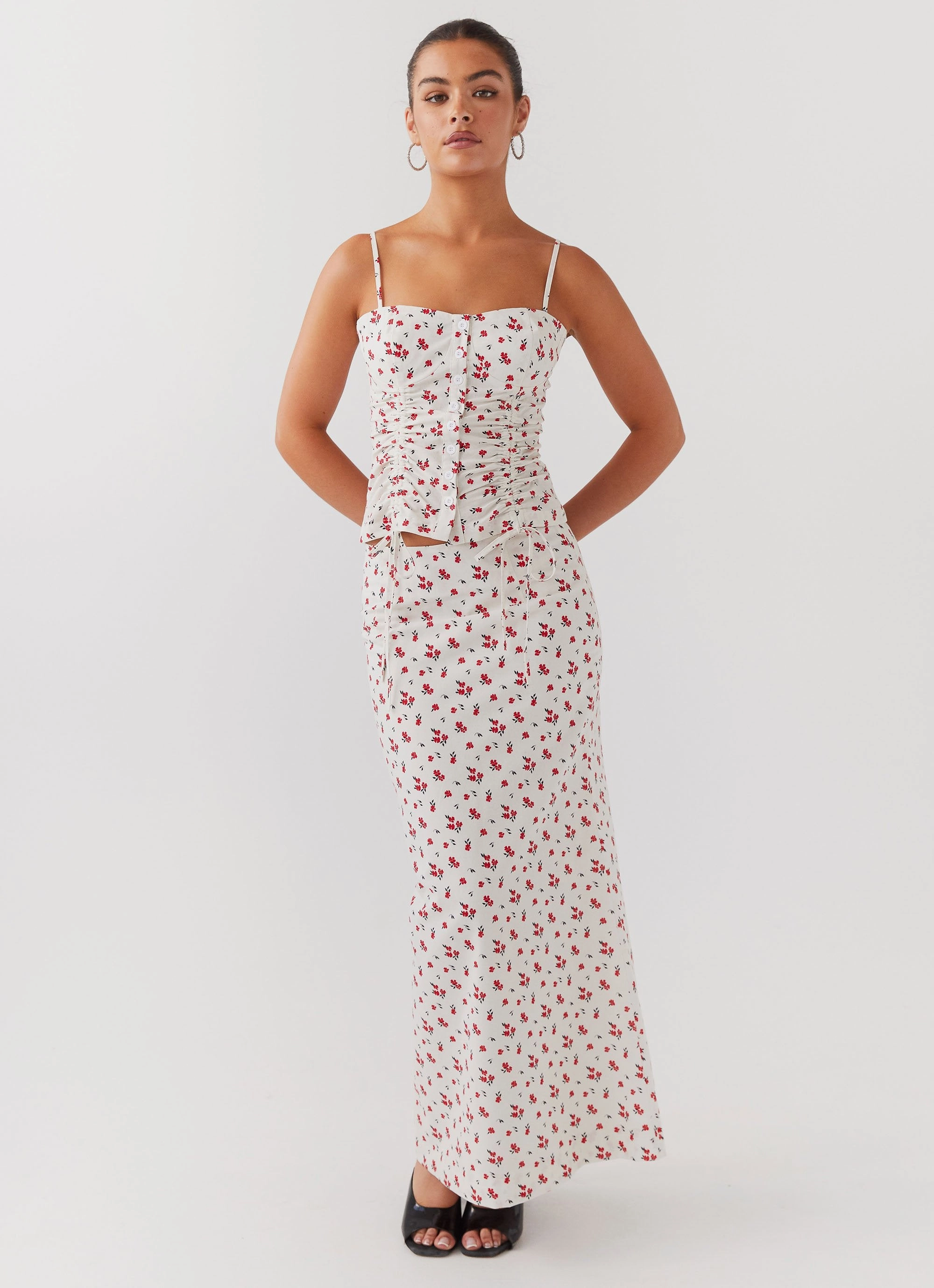 MultiPurposeUtility Timeless Cut Ariana Linen Bustier Top - Poppy Floral