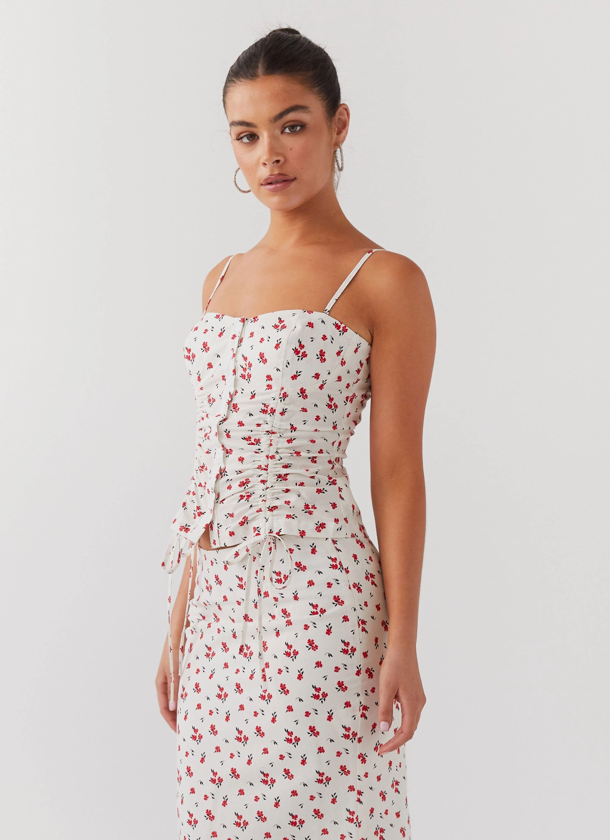 Ariana Linen Bustier Top - Poppy Floral Breathable Construction