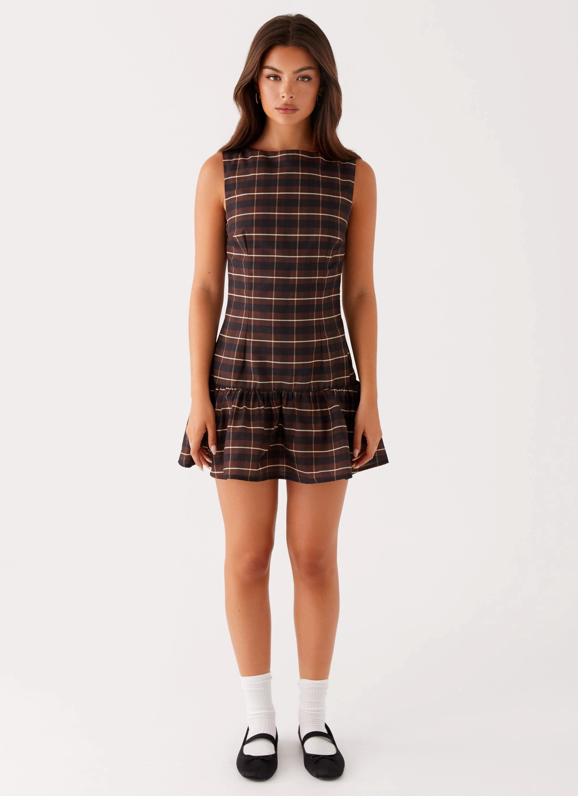 Inner Feel Striped-Pattern Arizona Mini Dress - Brown Black Check