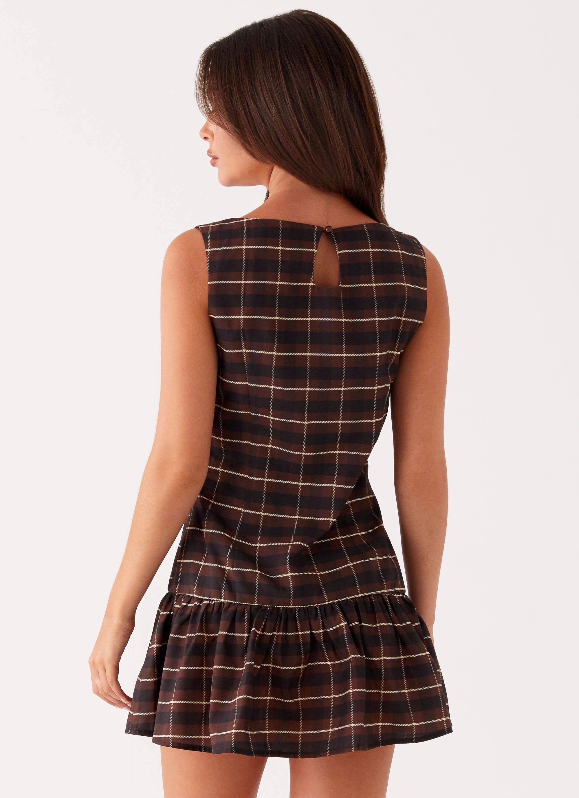 Arizona Mini Dress - Brown Black Check Chic and Stylish Mood Look