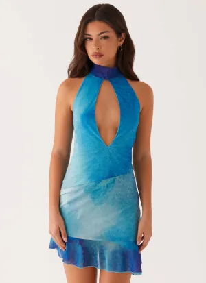 All Purpose Weave Design Flexible Shoulder Construction Arlo Mini Dress - Blue Tie Dye