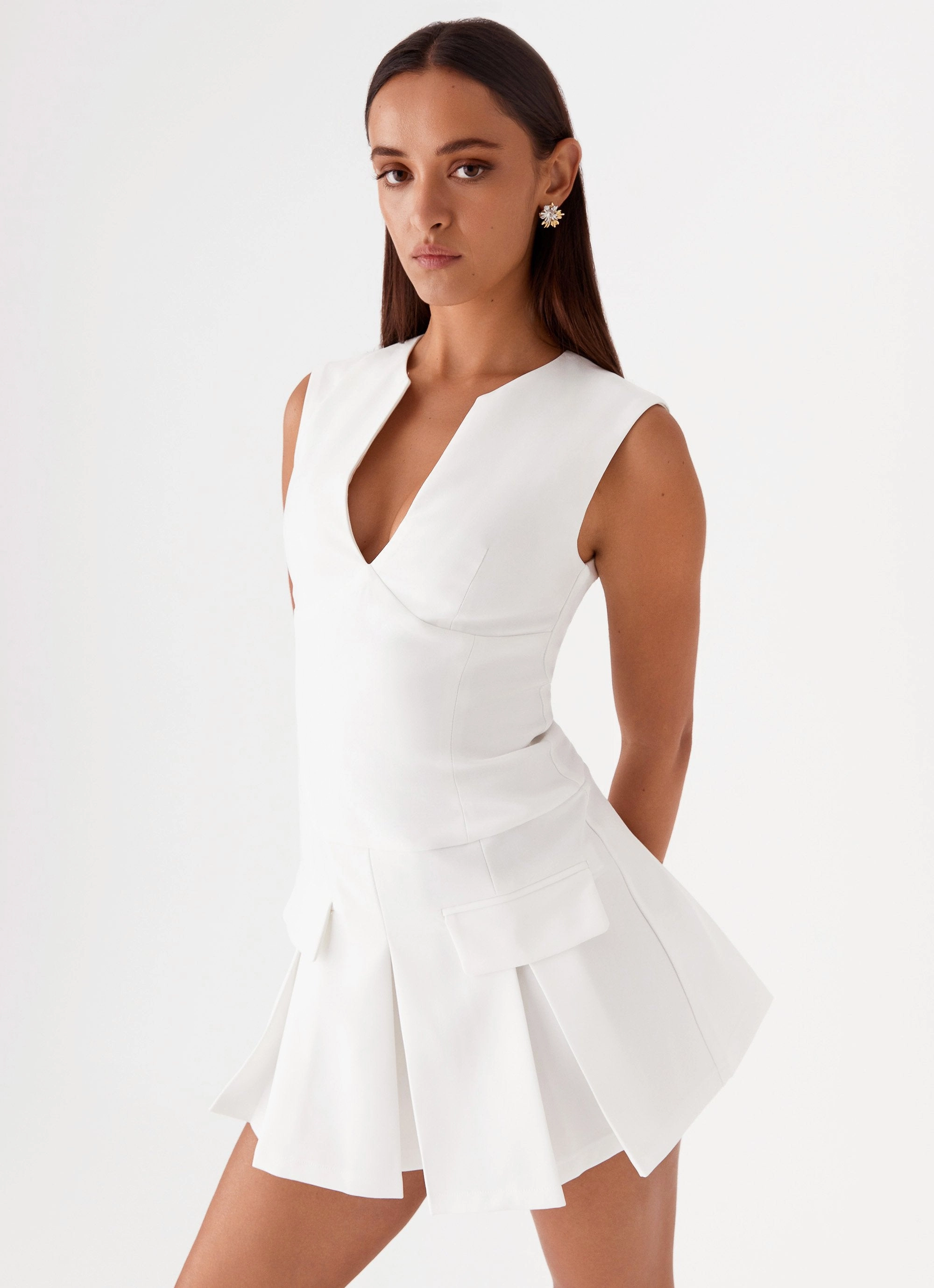Sweetheart Cut Style Base Cassia Mini Dress - White