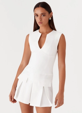 Arm Covering Cassia Mini Dress - White Cassia Mini Dress - White Lazy Pick Layered Design
