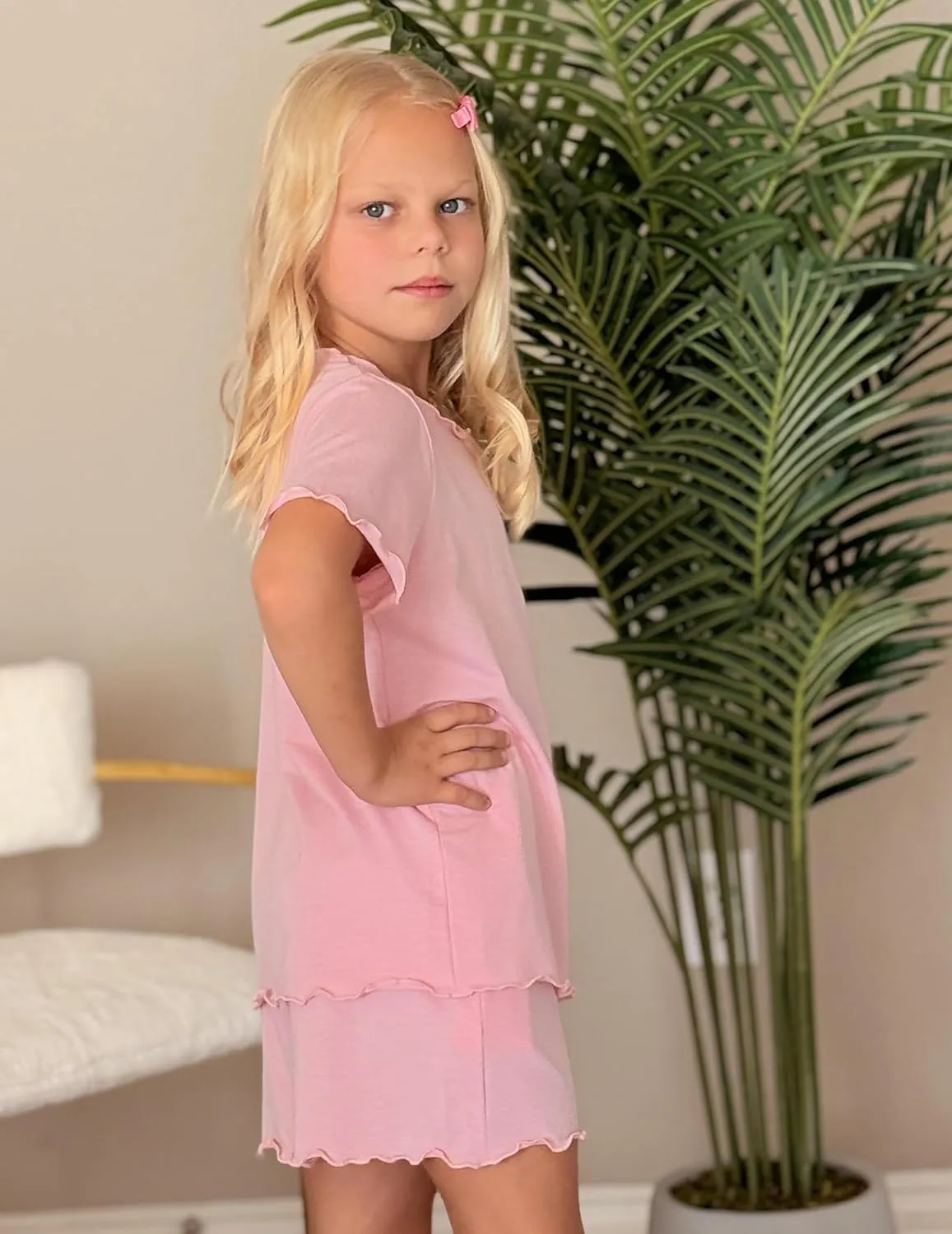 Arshiner Girls Pajama Set Short Sleeve Lounge Set