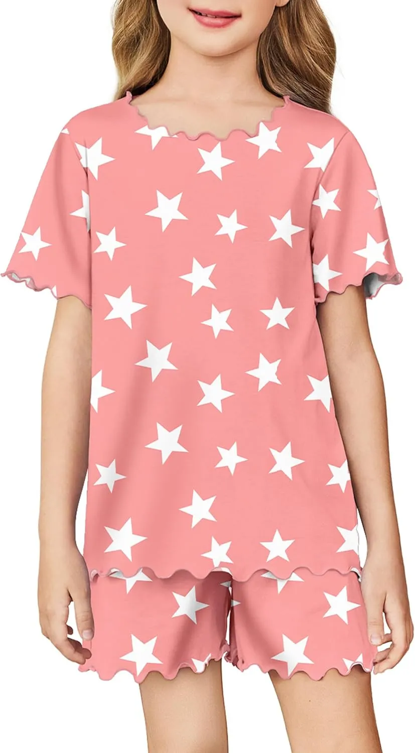 Arshiner Girls Pajama Set Short Sleeve Lounge Set