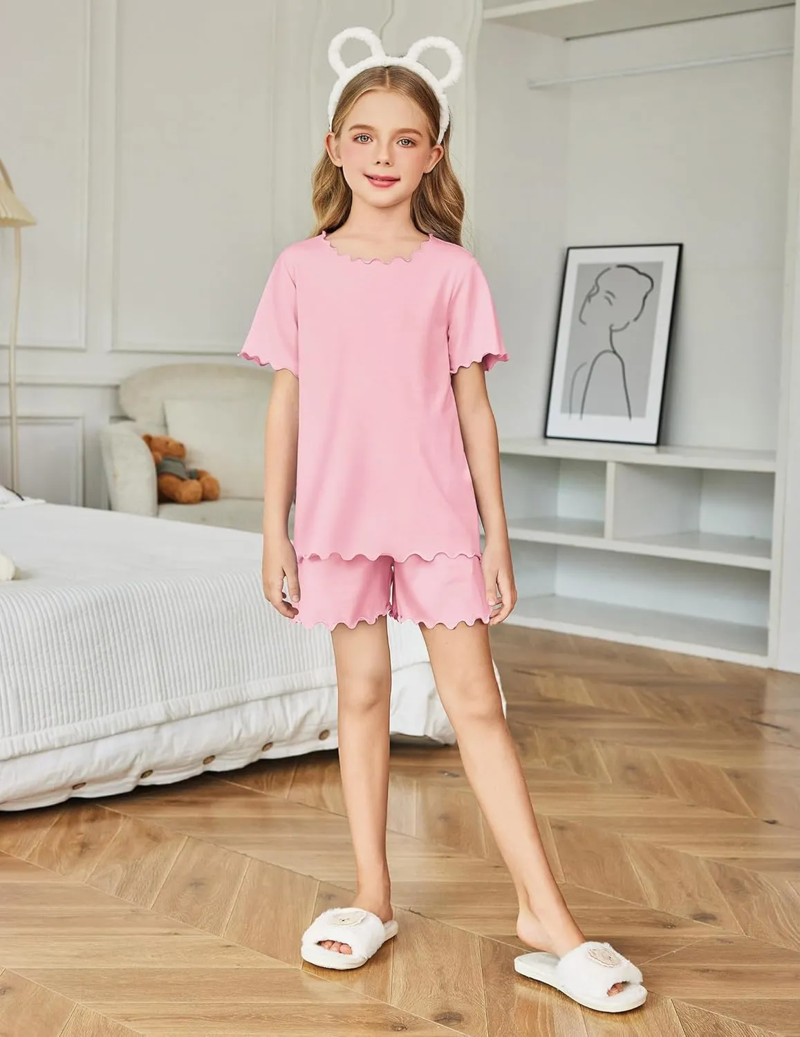 Arshiner Girls Pajama Set Short Sleeve Lounge Set