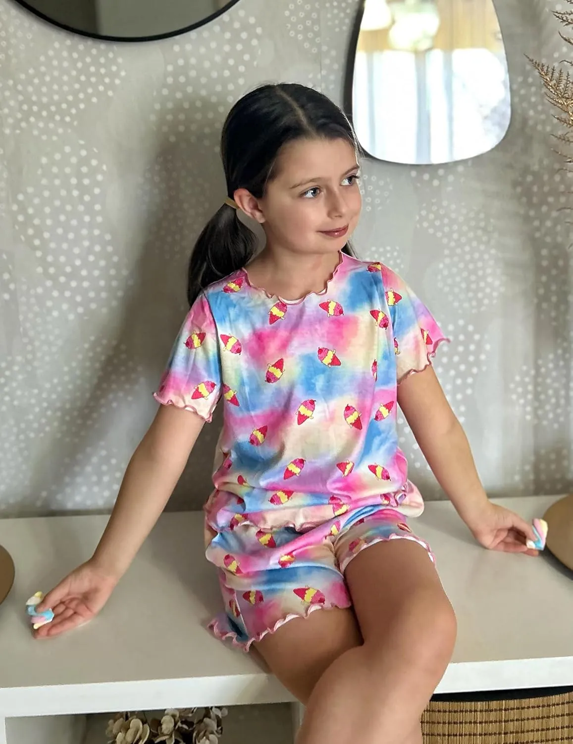 Arshiner Girls Pajama Set Short Sleeve Lounge Set