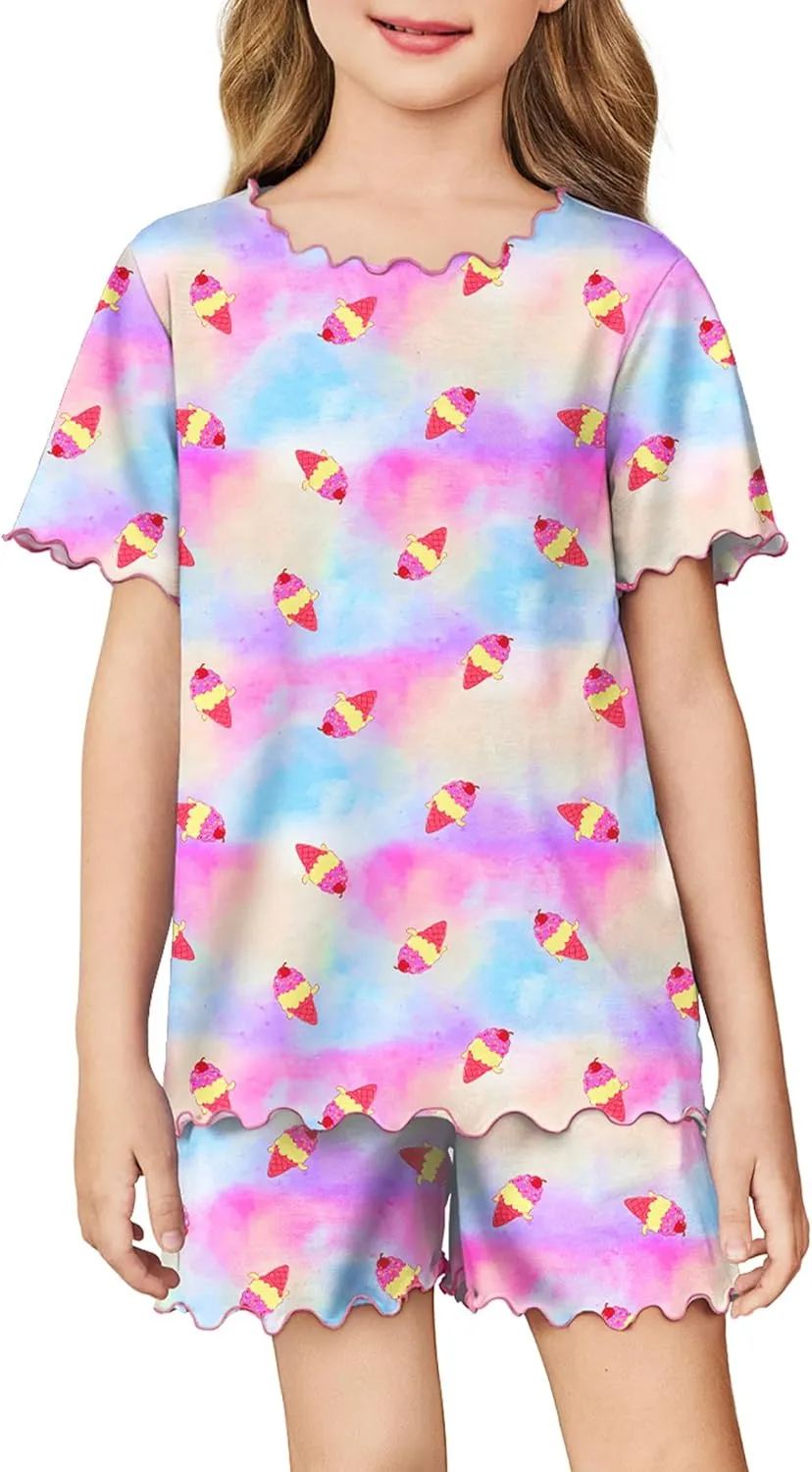 Arshiner Girls Pajama Set Short Sleeve Lounge Set