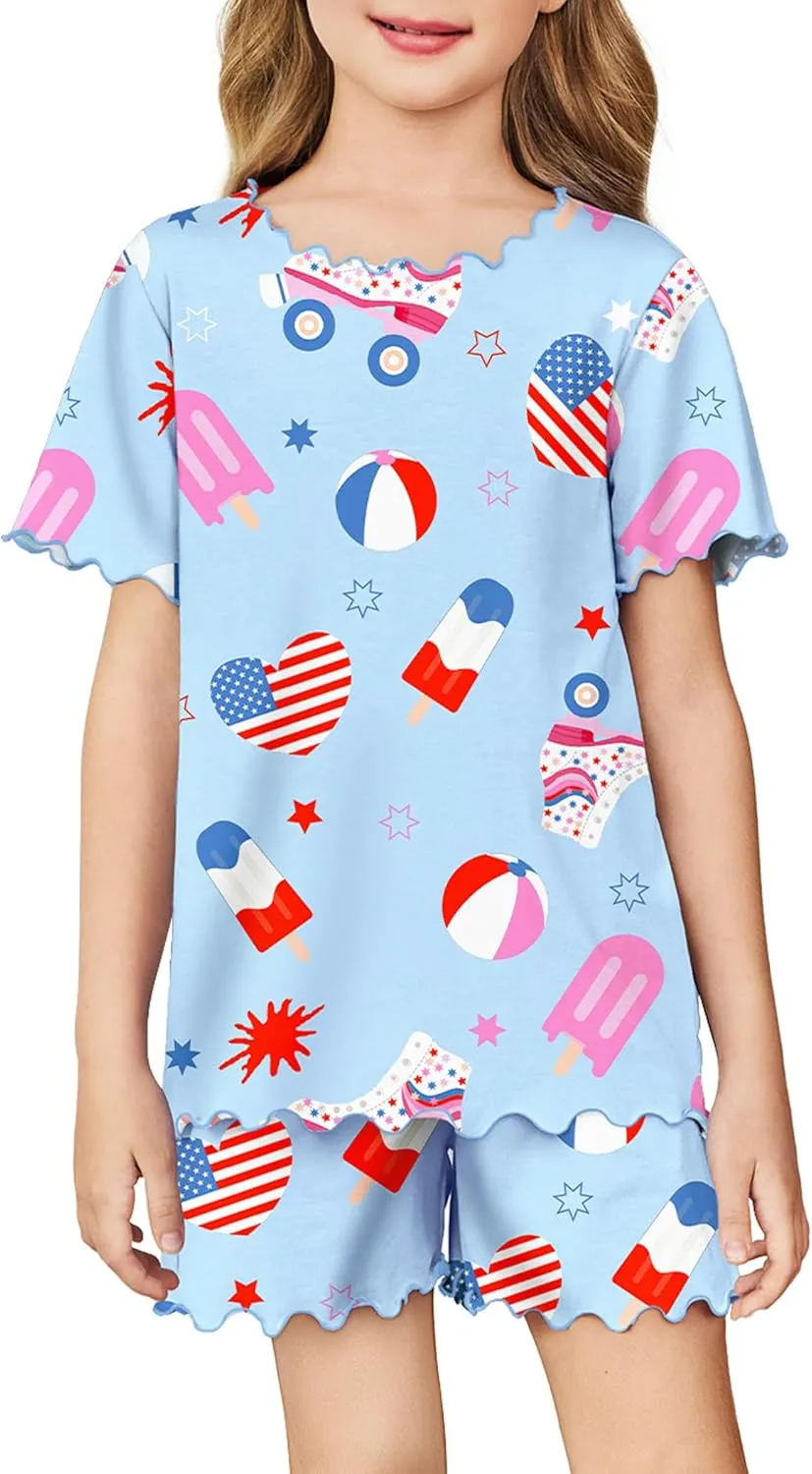 Arshiner Girls Pajama Set Short Sleeve Lounge Set