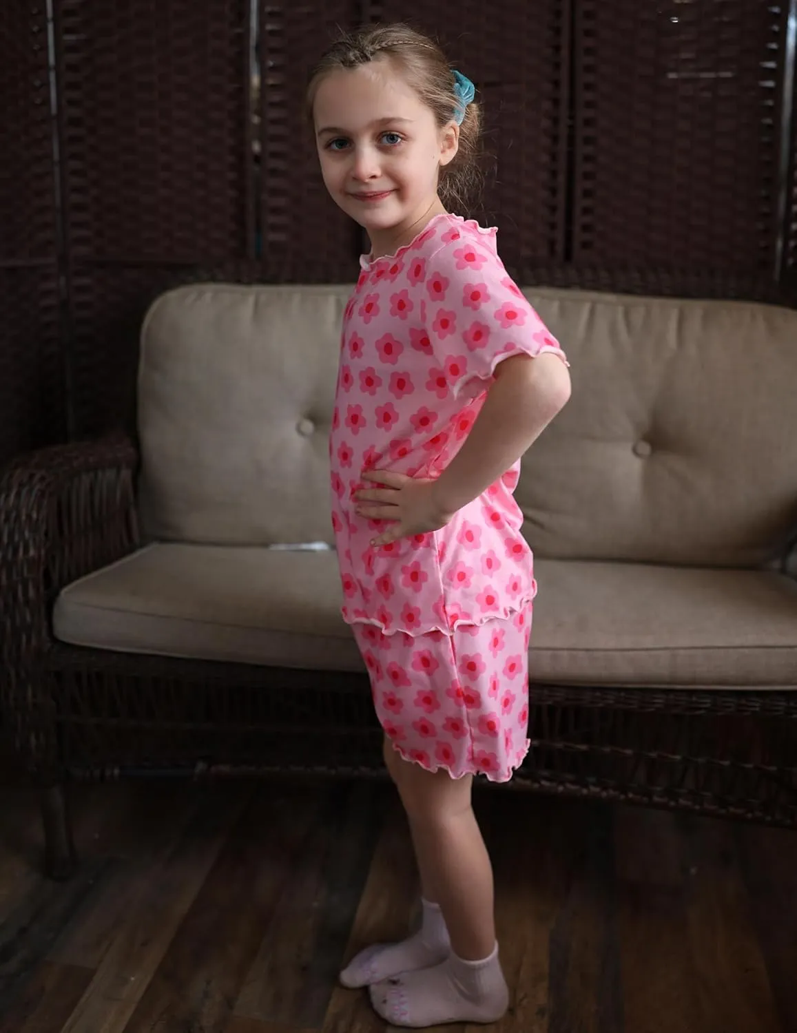 Arshiner Girls Pajama Set Short Sleeve Lounge Set