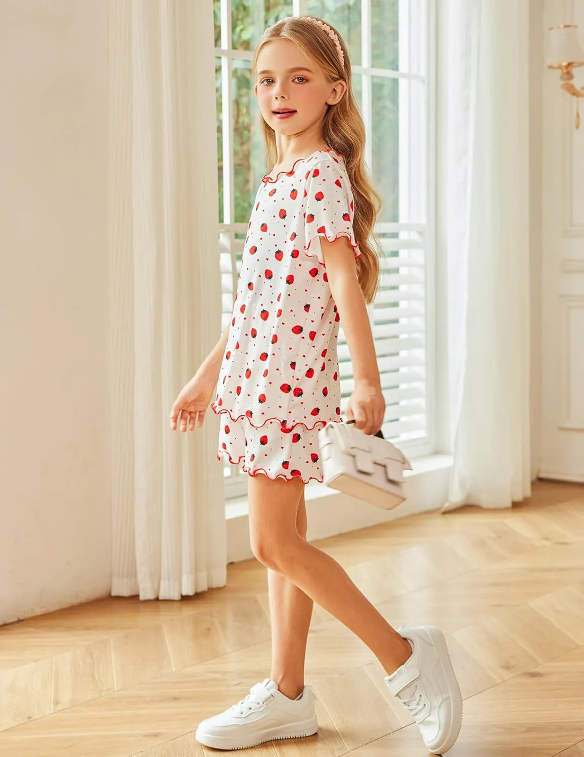 Arshiner Girls Pajama Set Short Sleeve Lounge Set