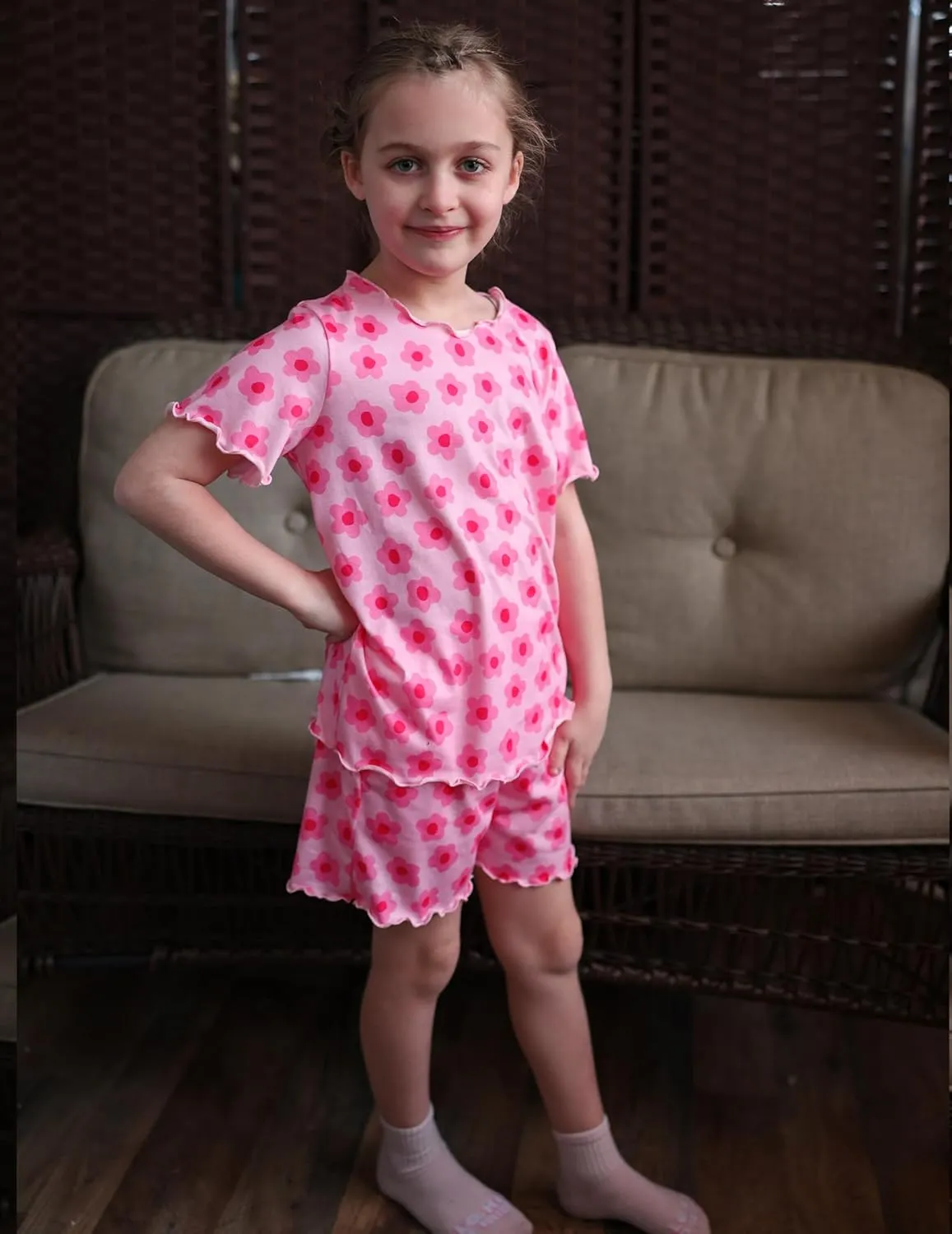 Arshiner Girls Pajama Set Short Sleeve Lounge Set
