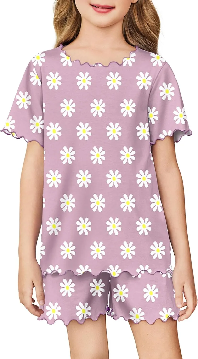 Arshiner Girls Pajama Set Short Sleeve Lounge Set