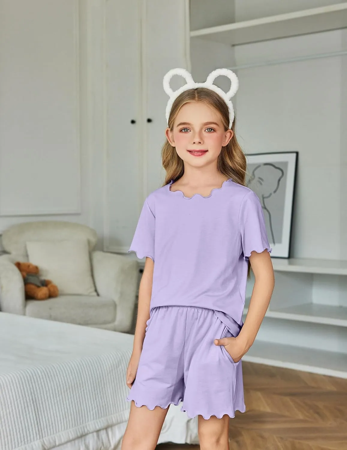 Arshiner Girls Pajama Set Short Sleeve Lounge Set