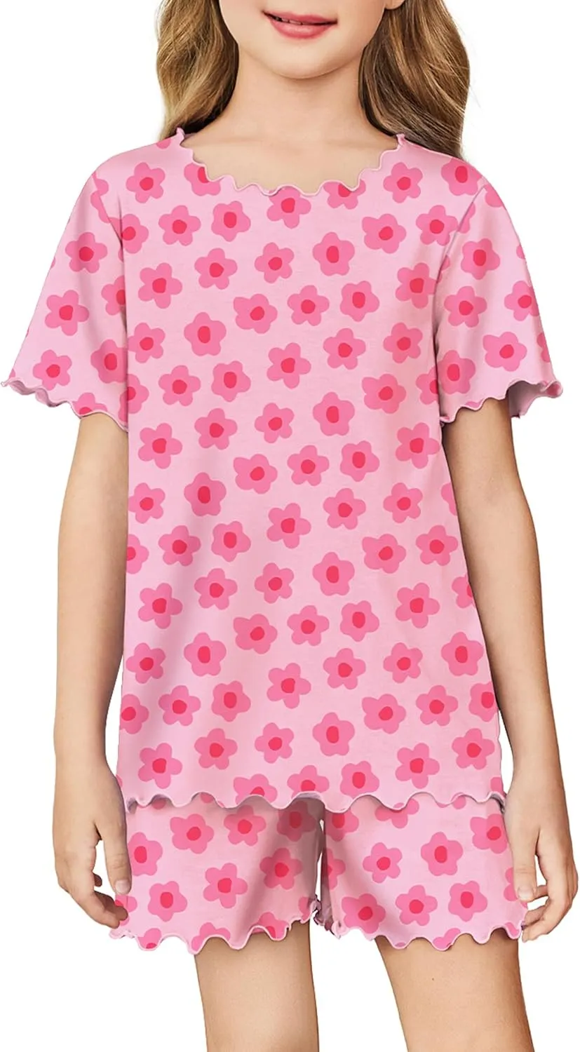 Arshiner Girls Pajama Set Short Sleeve Lounge Set