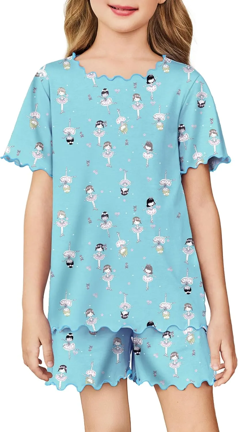 Arshiner Girls Pajama Set Short Sleeve Lounge Set