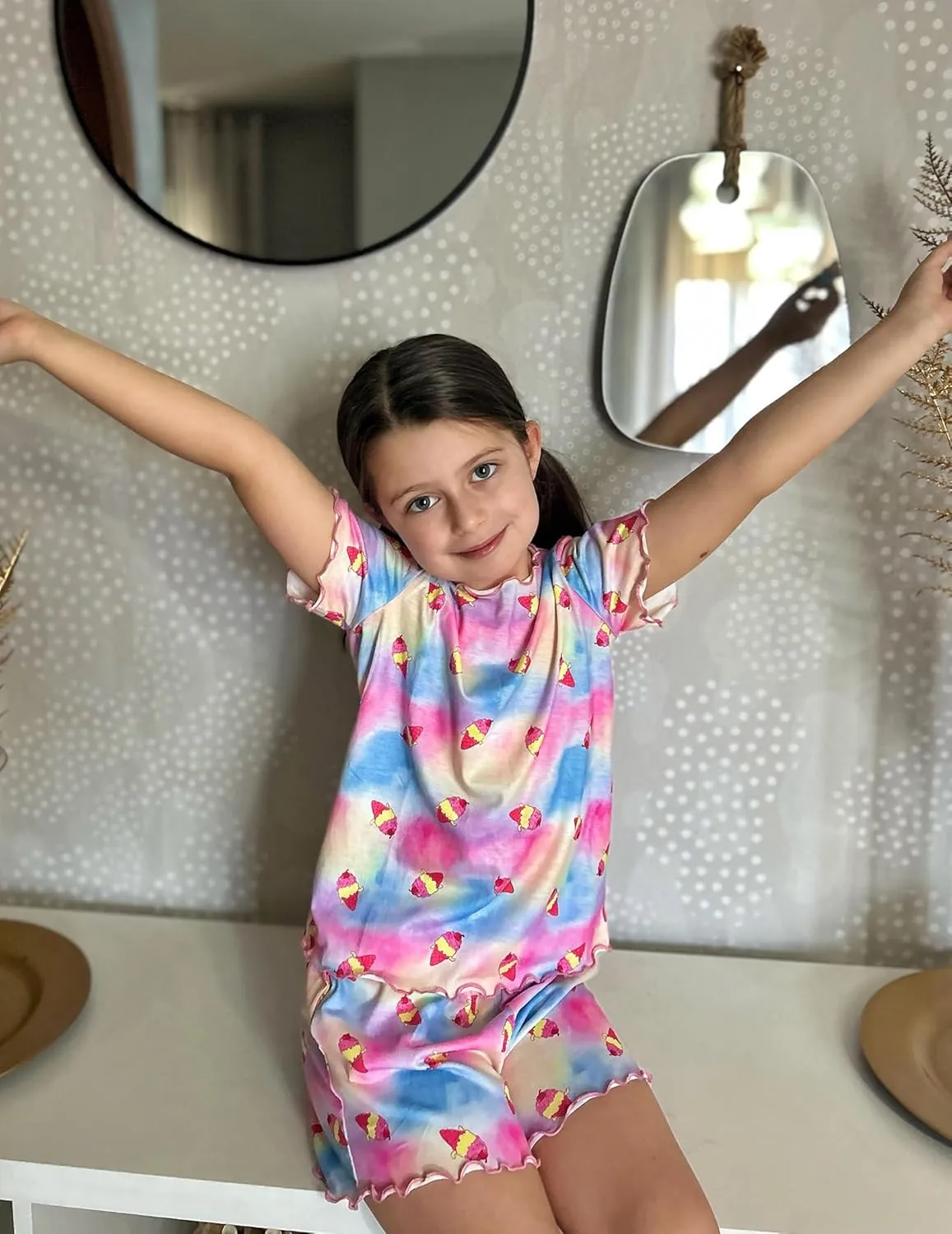 Arshiner Girls Pajama Set Short Sleeve Lounge Set