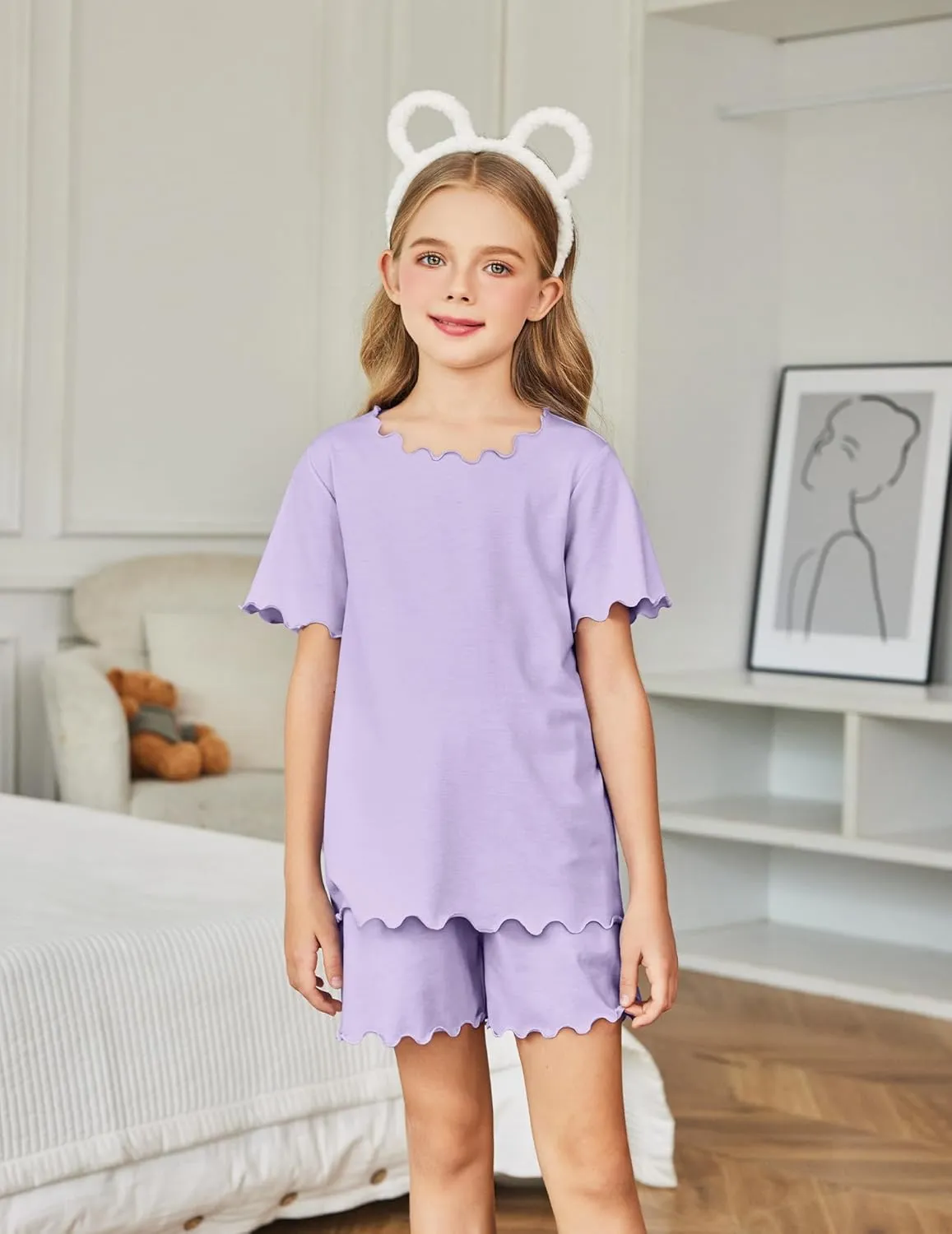 Arshiner Girls Pajama Set Short Sleeve Lounge Set