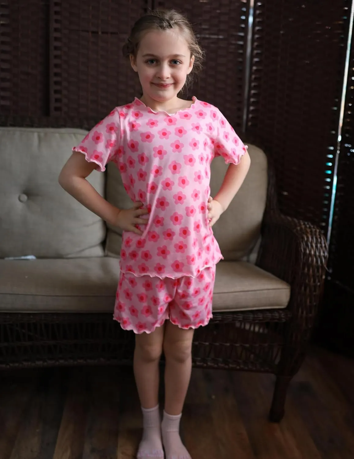 Arshiner Girls Pajama Set Short Sleeve Lounge Set