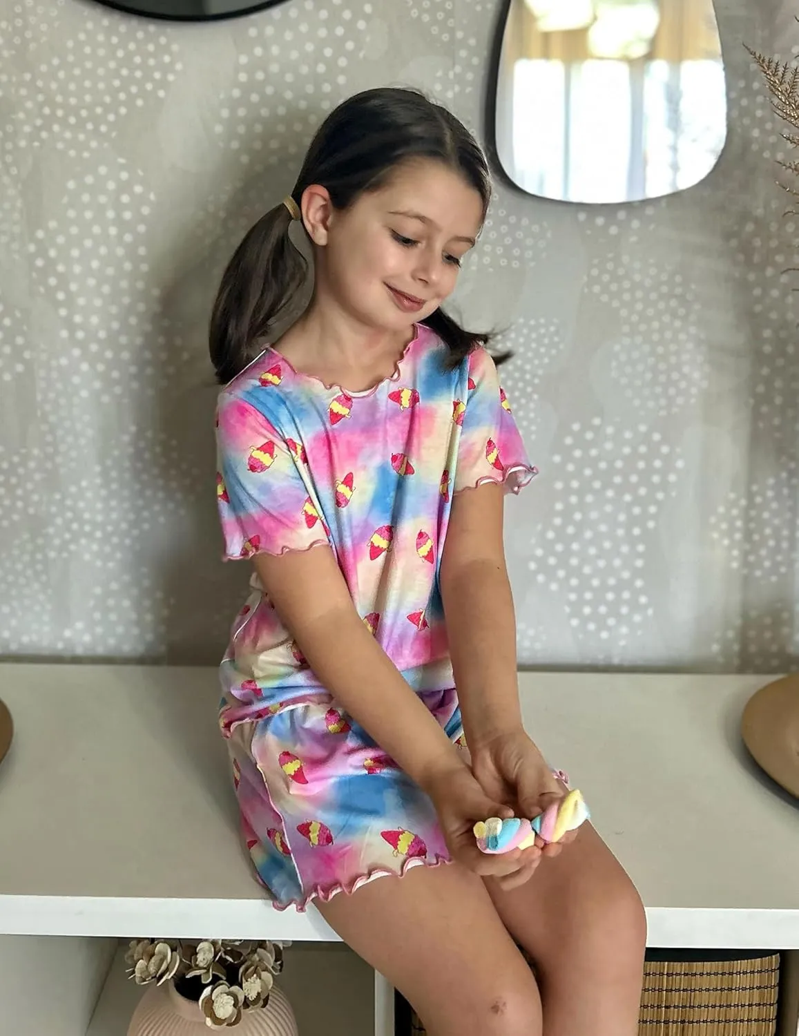 Arshiner Girls Pajama Set Short Sleeve Lounge Set