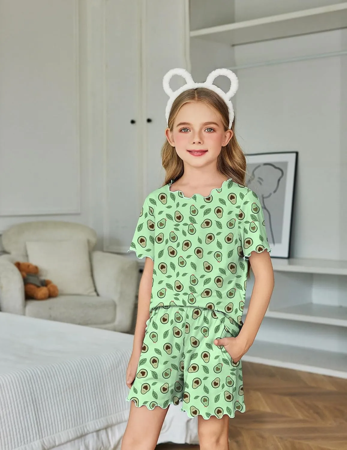 Arshiner Girls Pajama Set Short Sleeve Lounge Set