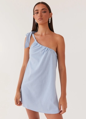 Halter-Neck Sleek Wear Art Of Waves Linen Mini Dress - Cerulean