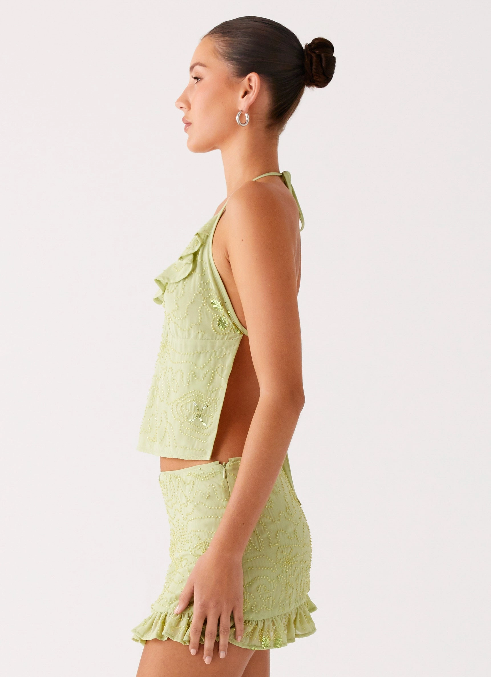 Quick Drying Pattern Print Savoir Beaded Halter Top - Mint