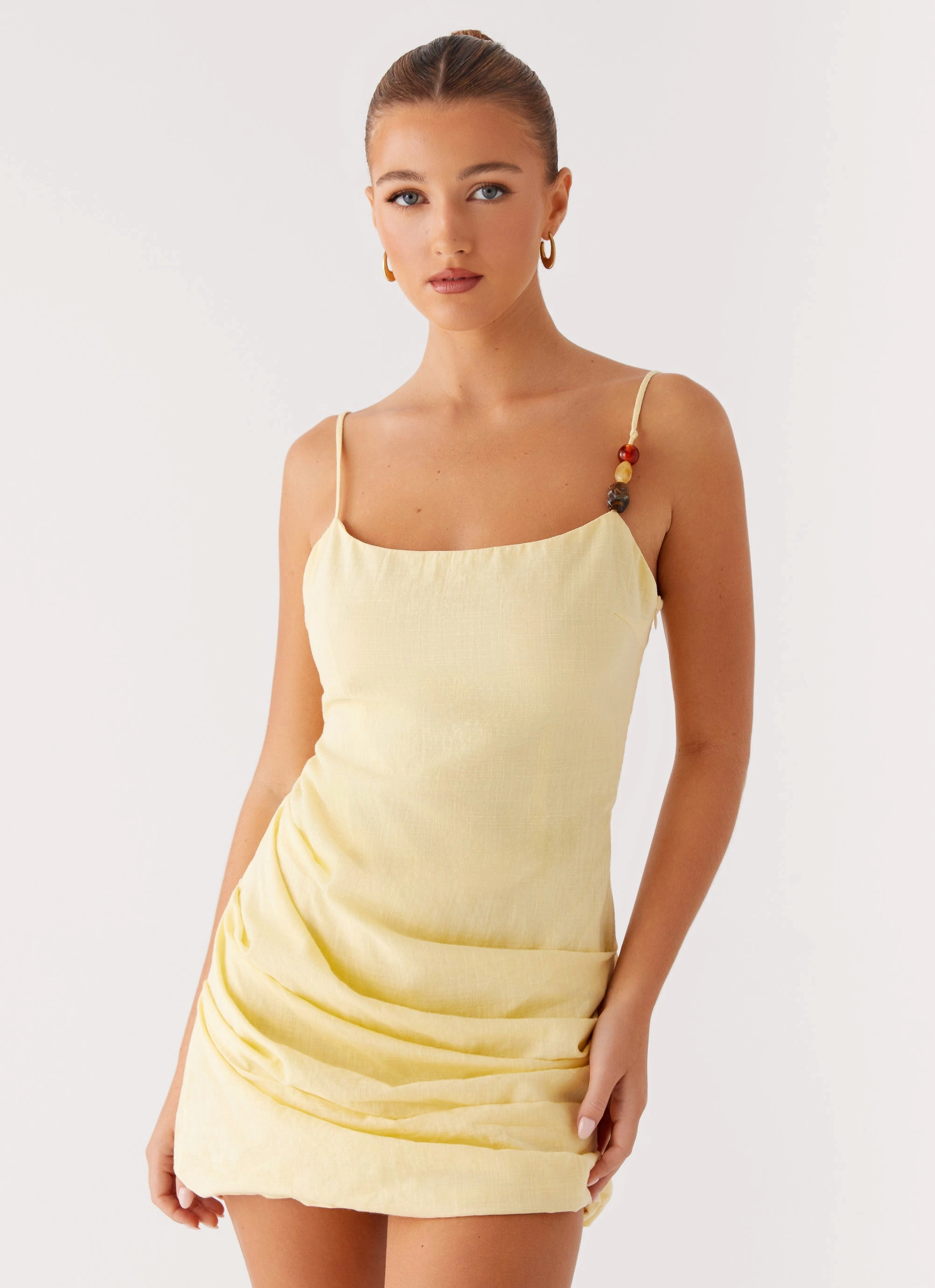 Adella Mini Dress - Yellow Clean Finish Timeless Waistband Fit