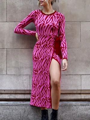 AS SEEN ON LORRAINE! Renee Zebra Jacquard Knitted Midaxi Dress / Pink Tailored Comfort AS SEEN ON LORRAINE! Renee Zebra Jacquard Knitted Midaxi Dress / Pink Chill Lines