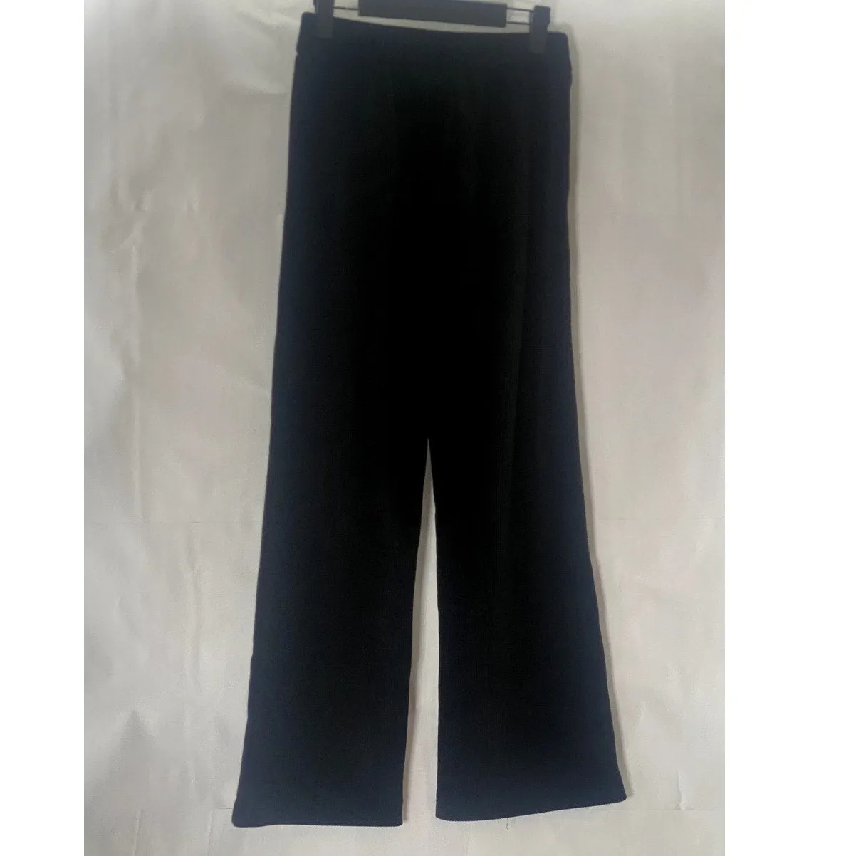 ASDD Women's Black Ribbed Wide-Leg Casual Pull-On Pants SZ S