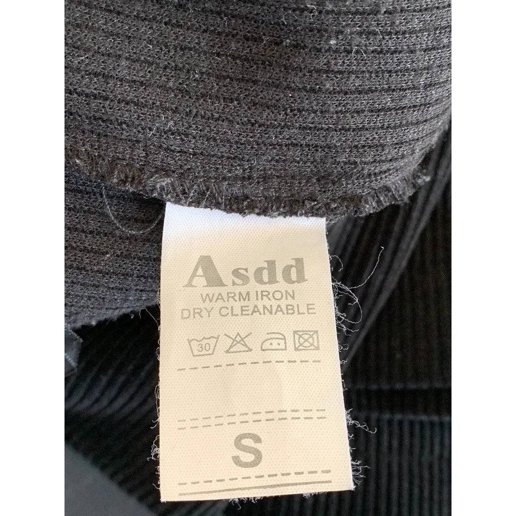 ASDD Women's Black Ribbed Wide-Leg Casual Pull-On Pants SZ S