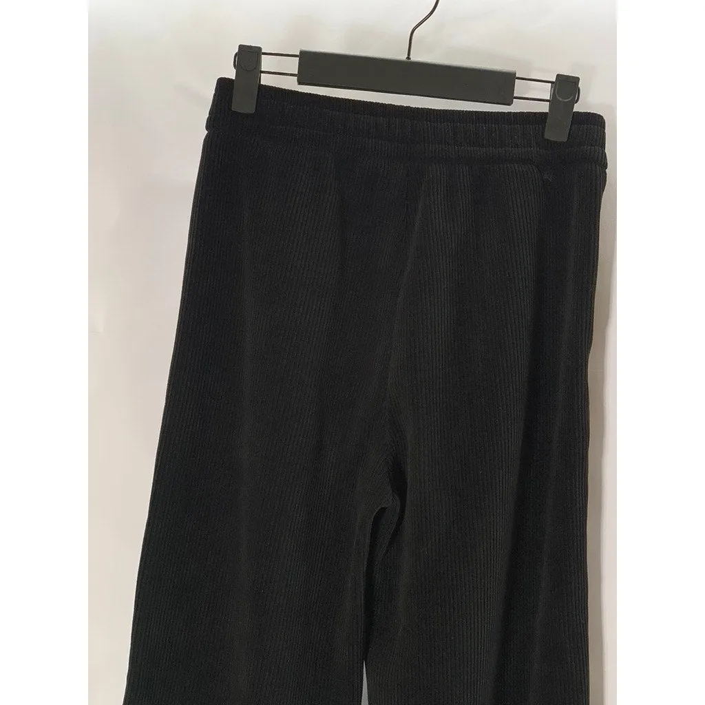 ASDD Women's Black Ribbed Wide-Leg Casual Pull-On Pants SZ S