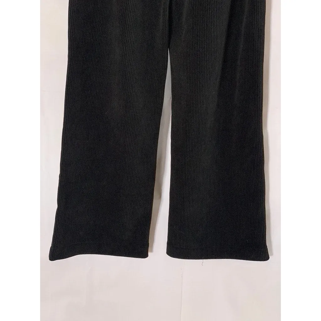 ASDD Women's Black Ribbed Wide-Leg Casual Pull-On Pants SZ S